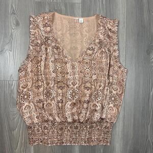 Bohemian Brown Peach Metallic Women's Blouse - Casual‎ Feminine Top for Fall